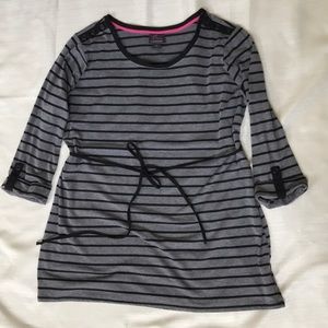 Gray and black striped maternity top